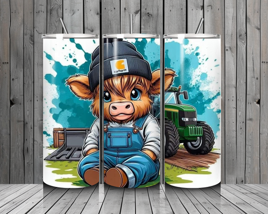 T3. Blue Highland Cow 20oz Stainless Steal Tumbler