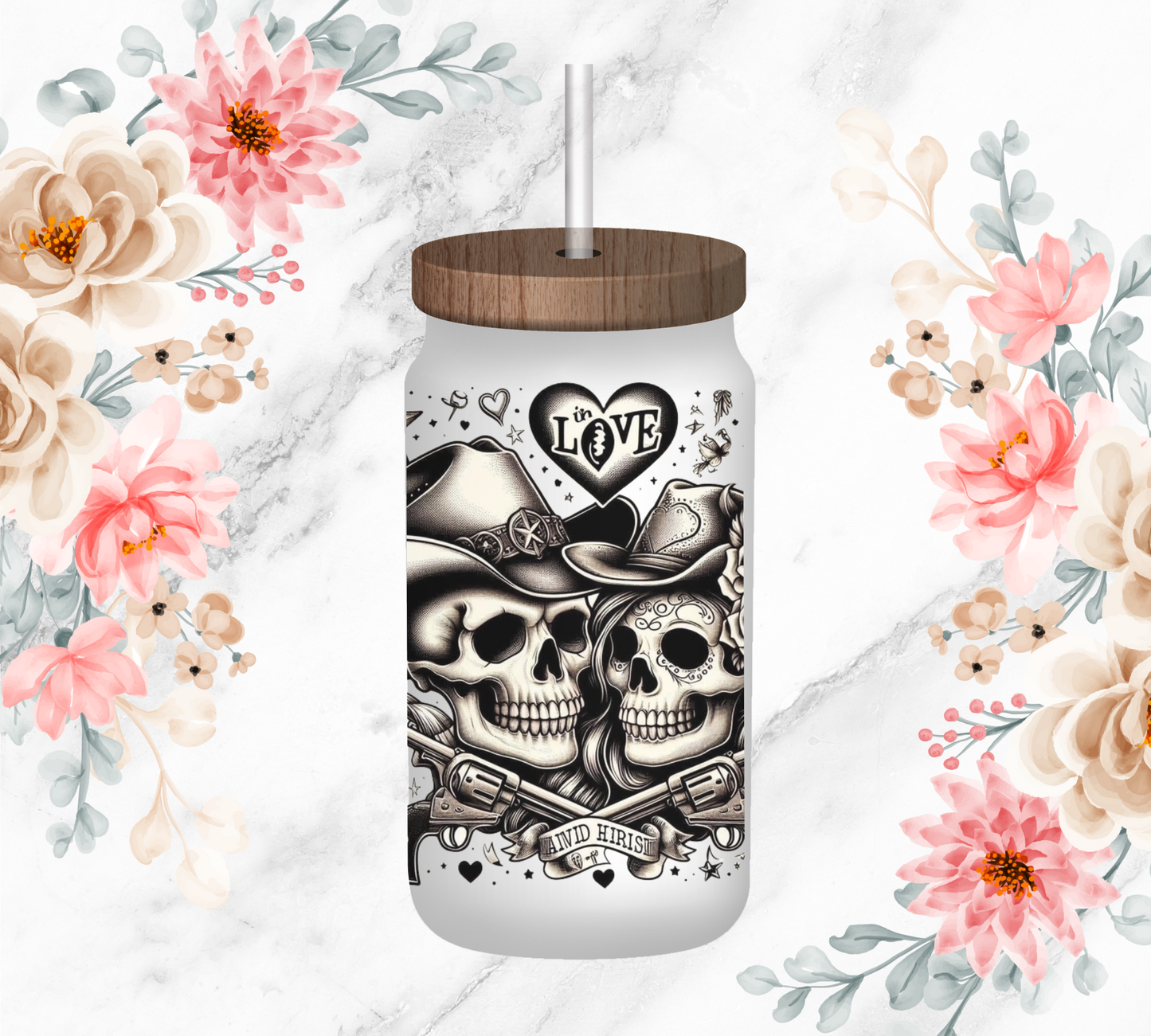 G4. In Love Skulls 16oz. Glass Cup