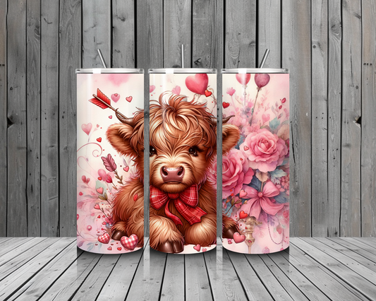 T5. Valentines Highland Cow 20oz Stainless Steal Tumbler