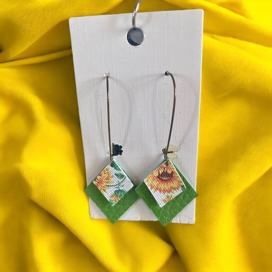 Faux, leather, sunflower Earrings