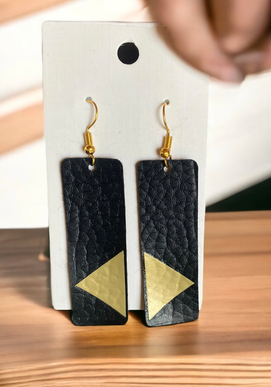 Black and Gold Faux Leather Earrings