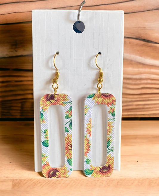 Rectangle Sunflower Cutout Faux Leather Earrings