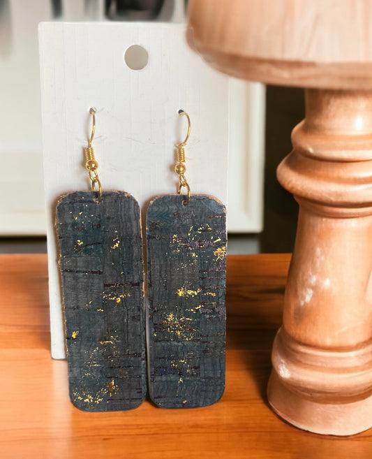 Rectangle Navy Blue Faux Leather Earrings