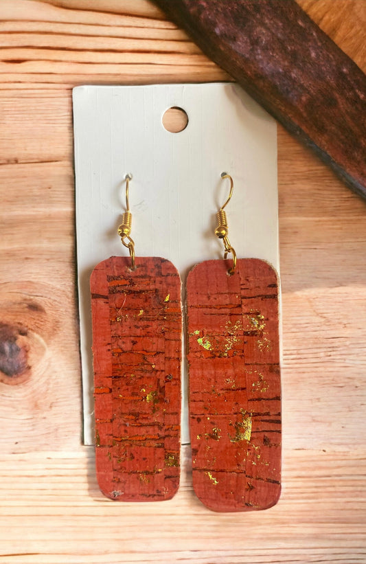 Rectangle Burnt Orange Faux Leather Earrings