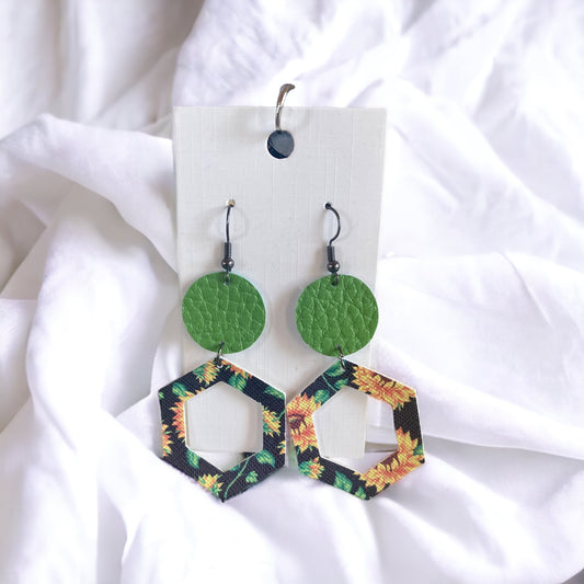 Circle & Hexagon Sunflower Earrings